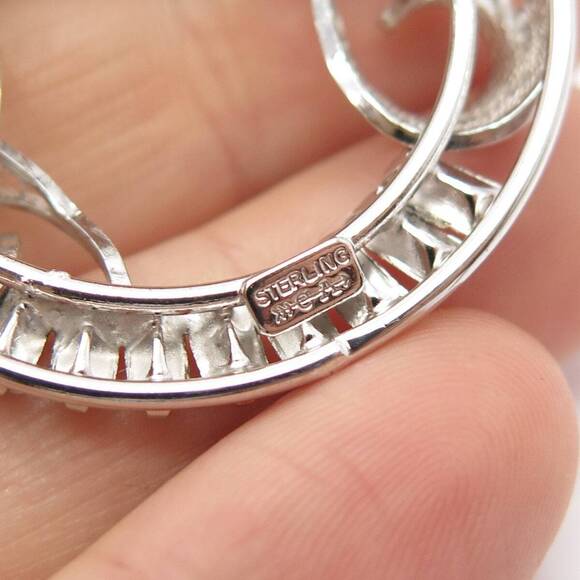 925 Sterling Silver Vintage Carl Art Rhinestone Filigree Pin Brooch / Pendant - Picture 9 of 9